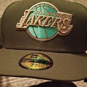 New Era Los Angeles Lakers Olive Green Cap with Teal Logo